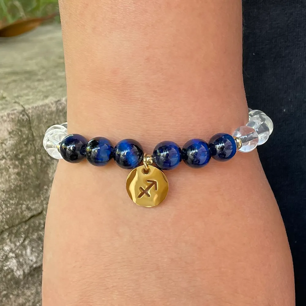Mg1533 filo 8 mm blu tigre eye sagittario bracciale zodiacale womens chior quarzo braccialetti braccialetti di pietra di compleanno mala gioielli