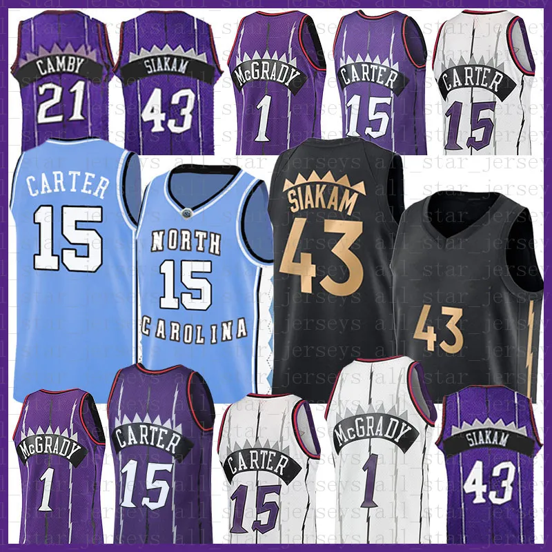 2021 Yeni Vince 15 Carter Basketbol Forması Pascal 43 Siakam Erkek Kyle 7 Lowry Mesh Retro Tracy 1 McGrady Gençlik Çocukları Marcus 21 Camby Gray