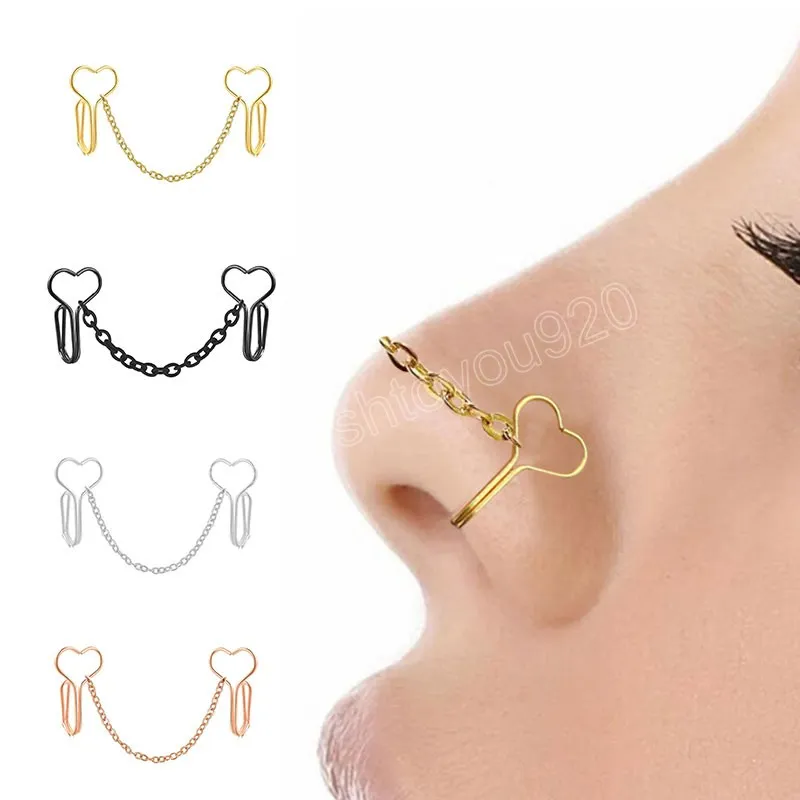 Nose Chain Ring Jewelry For Double Fake Nose Piercing Cuff Gold Nostril None Pierced Fake Nose Cuff