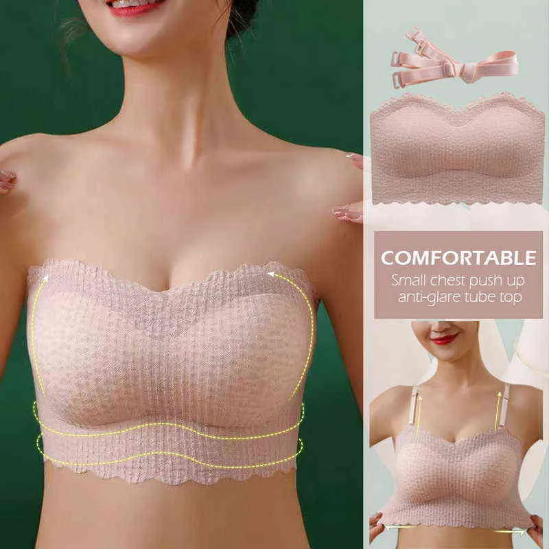 Teenage Girls' Strapless Push-up Bra, Anti-slip Bandeau Bra For Small Bust,  Invisible Back, Seamless Wireless Lingerie