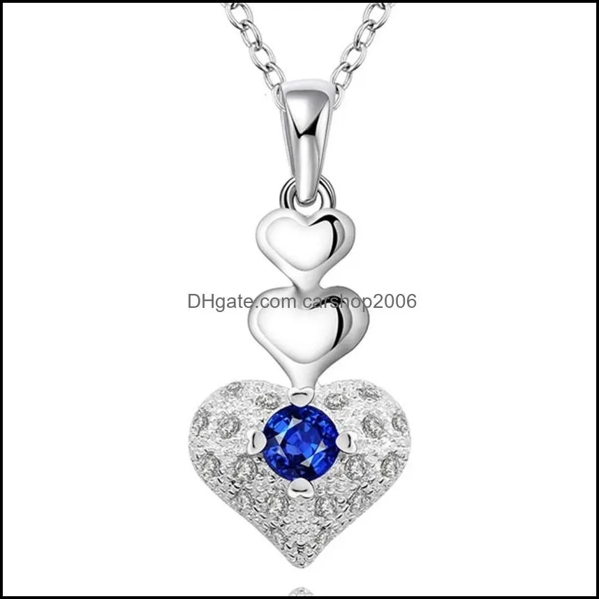 Подвесные ожерелья подвески ювелирные украшения оптом 925 штампованные ожерелье Серьера Свадебные женщины Элегантный сердечный синий хрустальный валентин