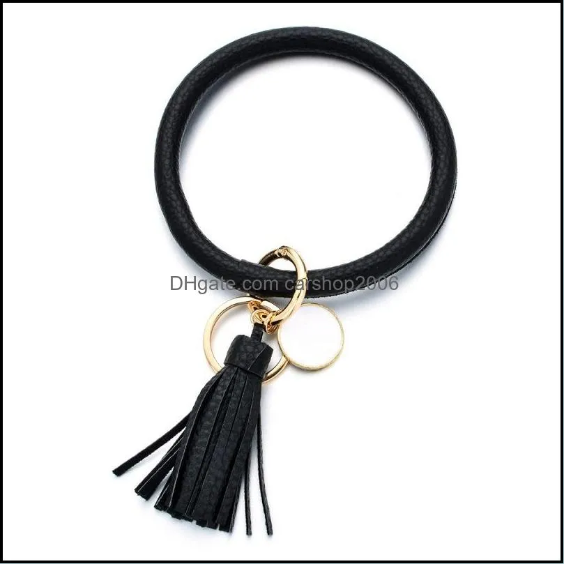 leather bracelet key rings bangle cute bag keychain tassel circle keychains wristlet car keys holder for women q37fz