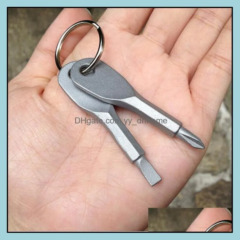 2pcs/set pocket mini screwdrivers keychain outdoor multifunction screwdriver set ring with slotted phillips hand key pendants stainless steel tool