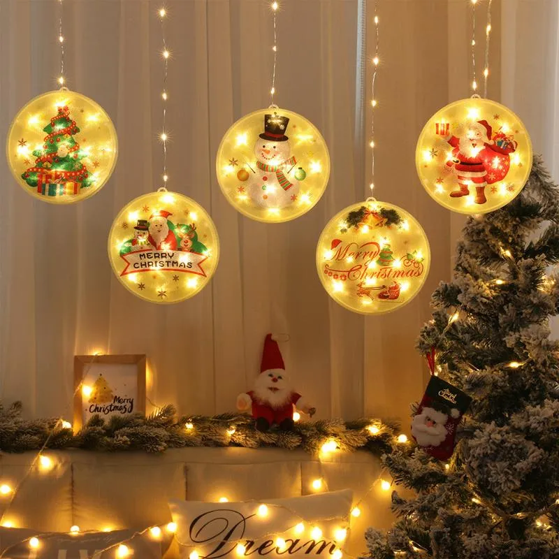 문자열 크리스마스 커튼 스트링 조명 크리스마스 트리 산타 클로스 LED 장식 램프 연도 휴가 파티 창 정원 풍경 장식 스트린