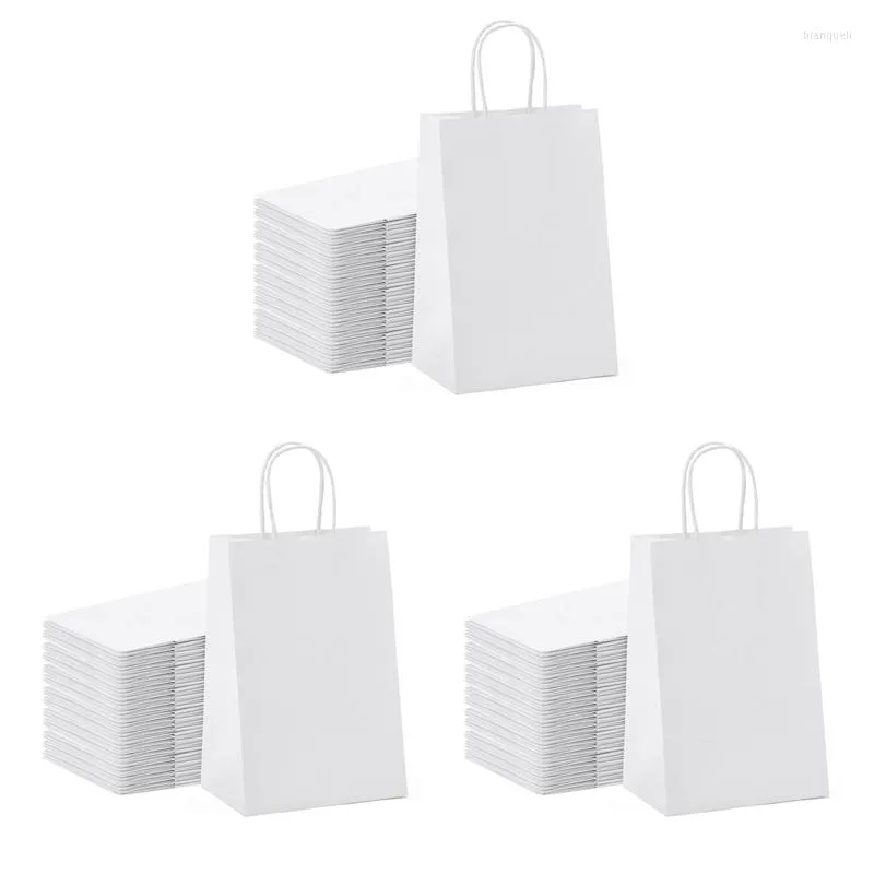 Emballage cadeau sacs en papier kraft 75 pièces 5.9X3.14X8.2 pouces petit blanc avec poignées sacs à provisions cadeau