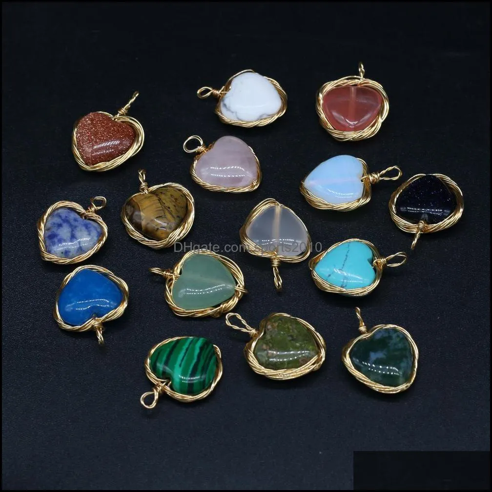 fashion natural stone charms wrap heart rose quartz lapis lazuli turquoise opal pendant diy for bracelet necklace earrings jewelry making sports2010