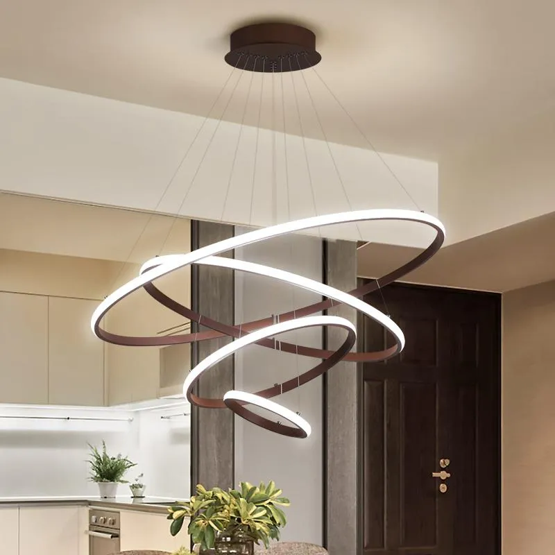 Pendant Lamps Brown/white Modern Led Lights For Living Room Dining Kitchen Hanglamp Circle Rings Aluminum Lamp FixturesPendant