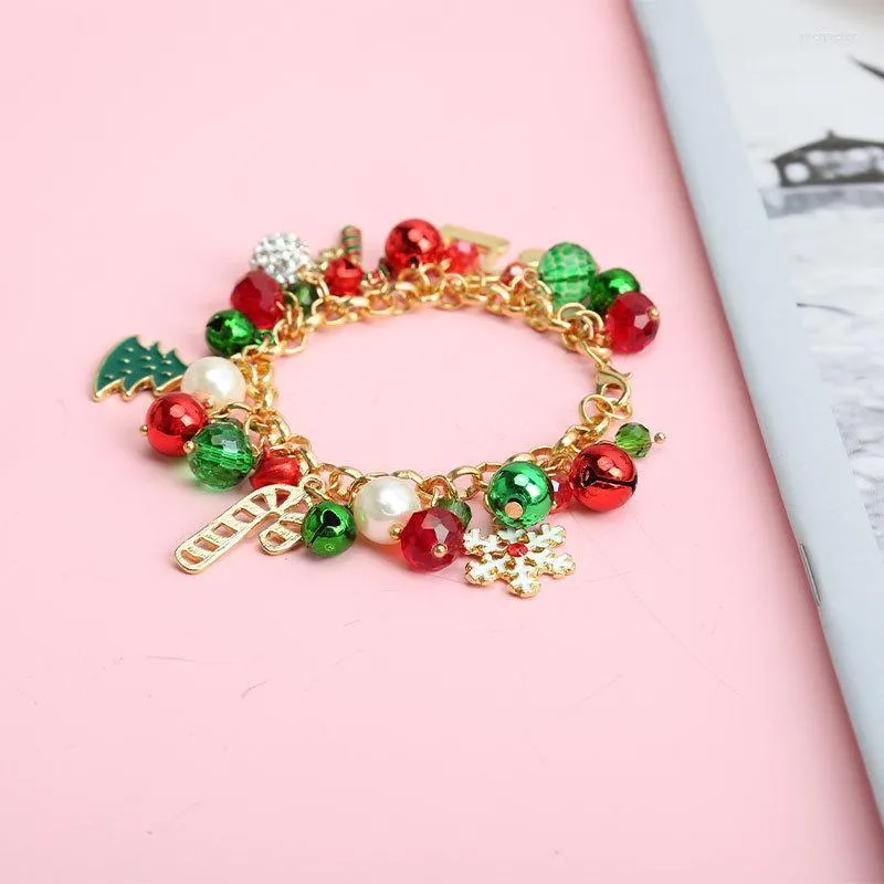 Beaded Strands Christmas Fashion Armband For Women Men Pearl Bell Diamond Crystal Bead Snowflake Luxury Jewelry Creative Gift 2022 INTE22