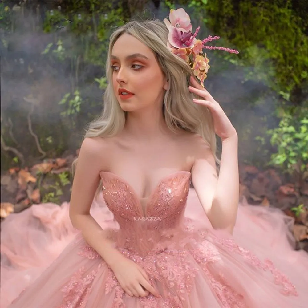Fariy Pink Quinceanera Dresses 2022 Ball Gown Sweetheart Lace Princess Prom Dress Apliques Fiesta De Cumpleanos Sweet 15 Year Old Gowns Elegant Reception Wear Falda De 130 44 DHgate
