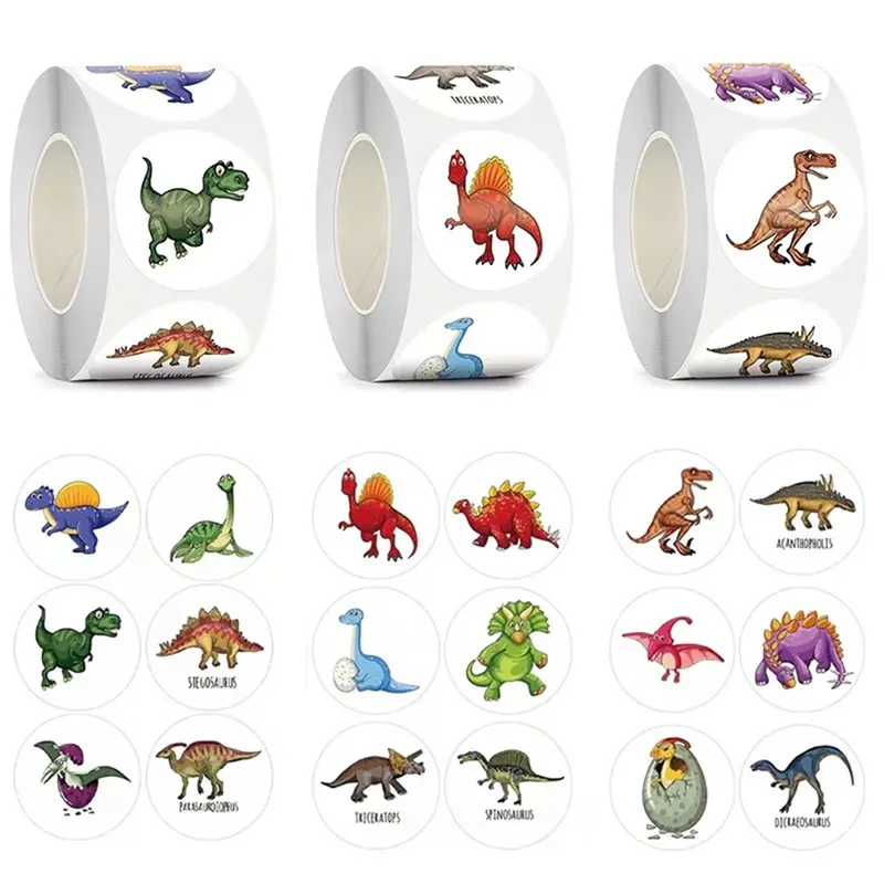 50 500pcs adesivos de dinossauro de animais fofos para crianças 1 polegada de menino jogo de brinquedo de aniversário da sala de aula de recompensa de recompensa 220716