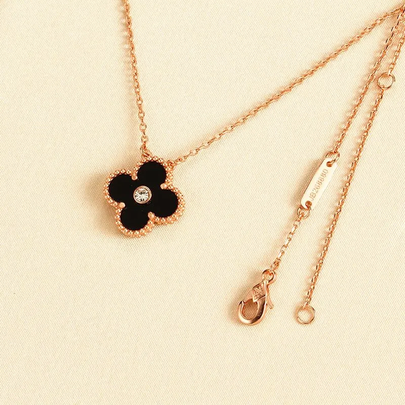 New 100% four-leaf necklace is stranded in the middle diamond rose gold and gold luxury for women plus original fashion jewelry gift