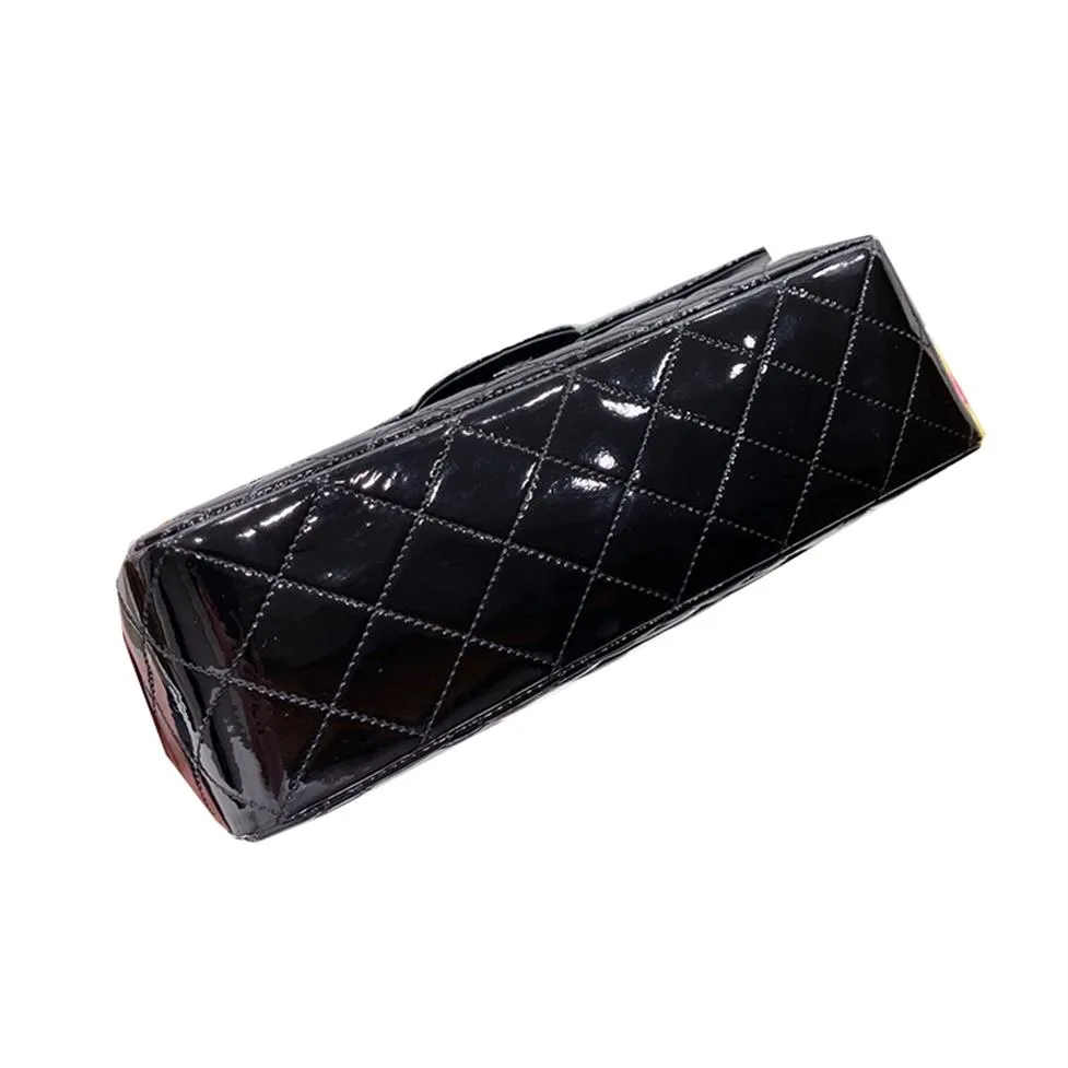 2022maxi Jumbo стеганые патентные кожаные пакеты блестящие классические двойные лоскуты прямоугольные багаж серебряный металлический аппаратный оборудование Matelasse Cha2275