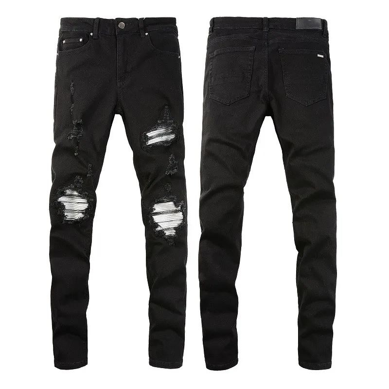 Herren-Designer-Jeans, modische Blcak-Schleifloch-Hose, verwaschene Biker-Hose, modisch, lässig, ausgereift, trendige Denim-Hose, Hip-Hop-Motorrad-Jeans