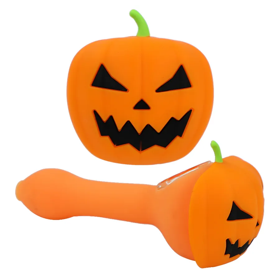 Halloween Series pumpkin expression silicone smoking hand pipe colorul and beautiful silicon pipes oil jar wax