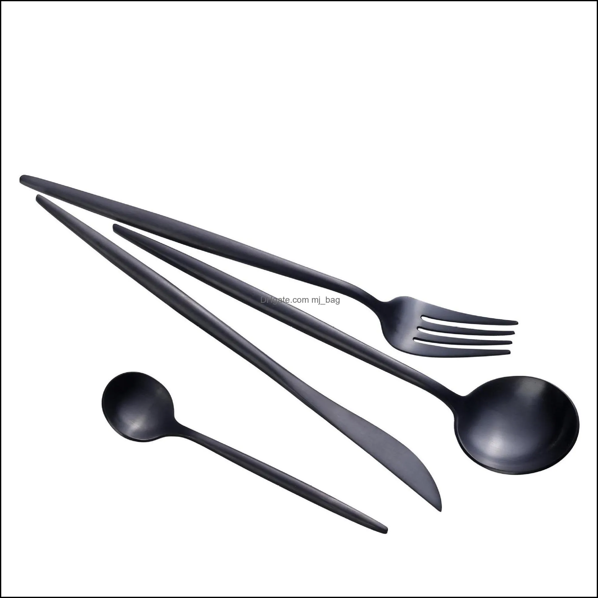 Forks Kitchen, Dining Bar Home & Garden Drop Delivery 2021 Matte Black Sierware Set - Heavy Duty 4 Pieces Stainless Steel Flatware Utensils