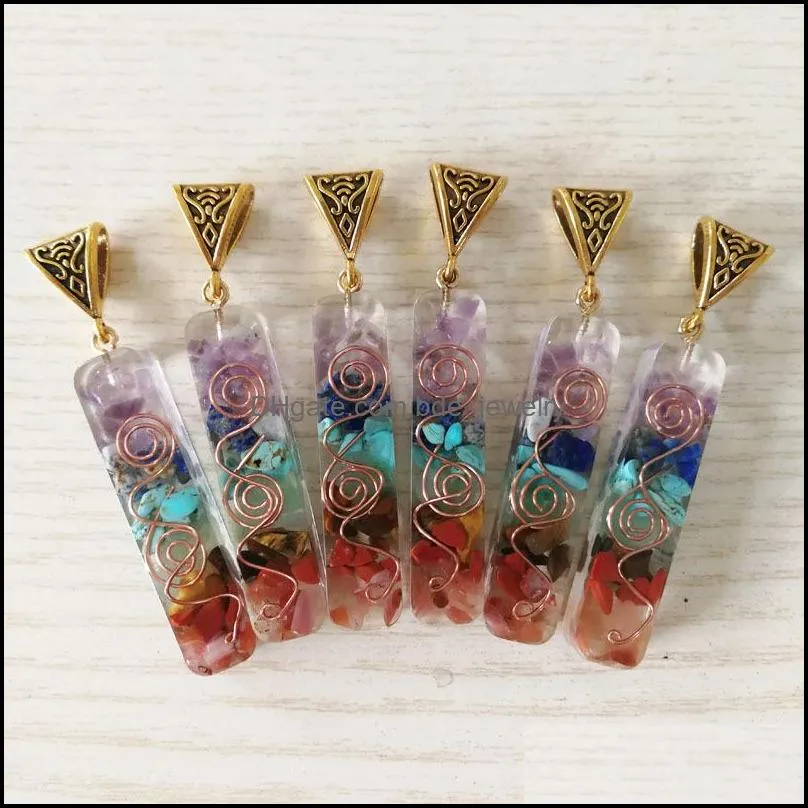 colorful chakras amethysts lapis lazuli 7 colors stone pillar charms pendants healing crystal hangings fashion jewelry making
