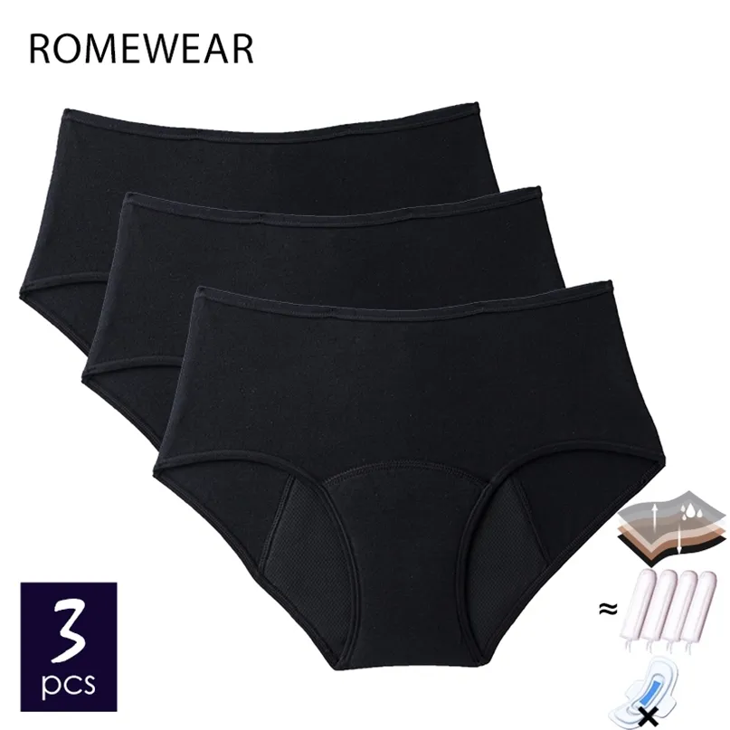 3pcs qualité coton culottes pour femmes période menstruelle grand débit absorption sous-vêtements étanches couche de maille grande taille lingerie 220426