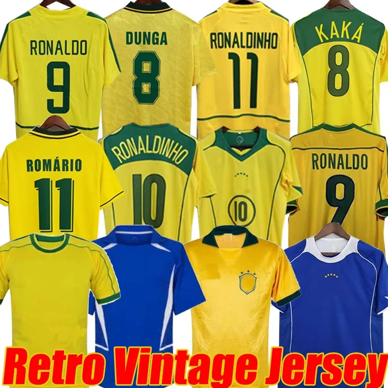 Brasil Retro Soccer Jerseys Ronaldo 1957 85 88 91 93 94 98 00 02 04 06 12 Ronaldinho Kaka R. Carlos Camisa de Futebol Brazils Football Shirt Rivaldo Classic Vintage Jersey