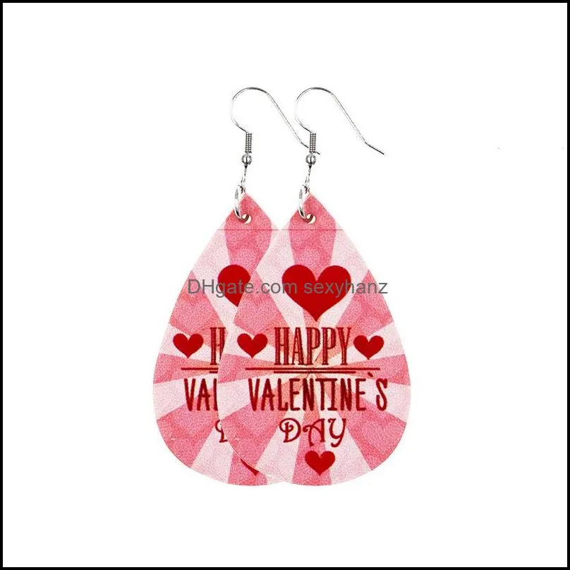 Valentine`s Day Earrings Heart Love Red Lips Double Sided Printed Leather Earrings Wedding Party Jewelry