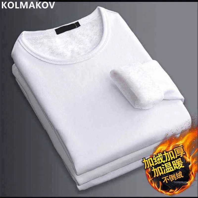 2022 Autumn/Winter New Men's Classic Fashion All-Match Solidny kolor Długie rękawie męskie polarowe polarowa ciepła wysokiej jakości koszulka M-5xl L220704