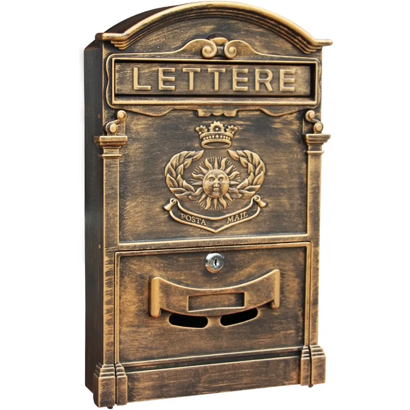 Boîte aux lettres sécurisée verrouillable en aluminium lourd, boîte aux lettres, boîte aux lettres rétro en métal, ornement de jardin HW007 T200117