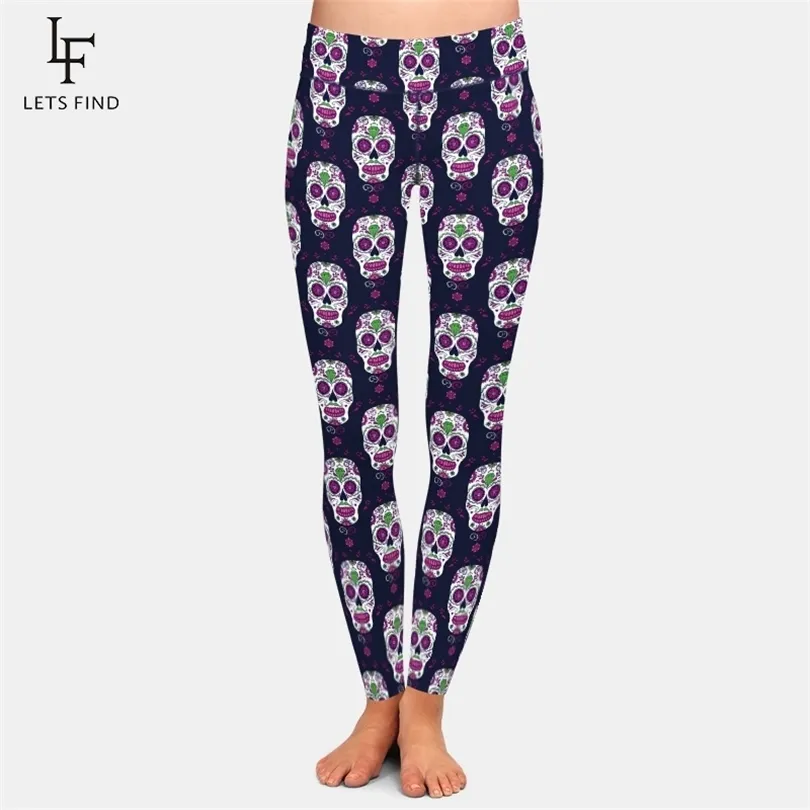 LETSFIND NYA SEXY KVINNOR HIGH MIDSTEN LEGGINGS Fashion 3D Skull Digital Printing Soft Bekväma fitnessbyxor Plus Size 201014