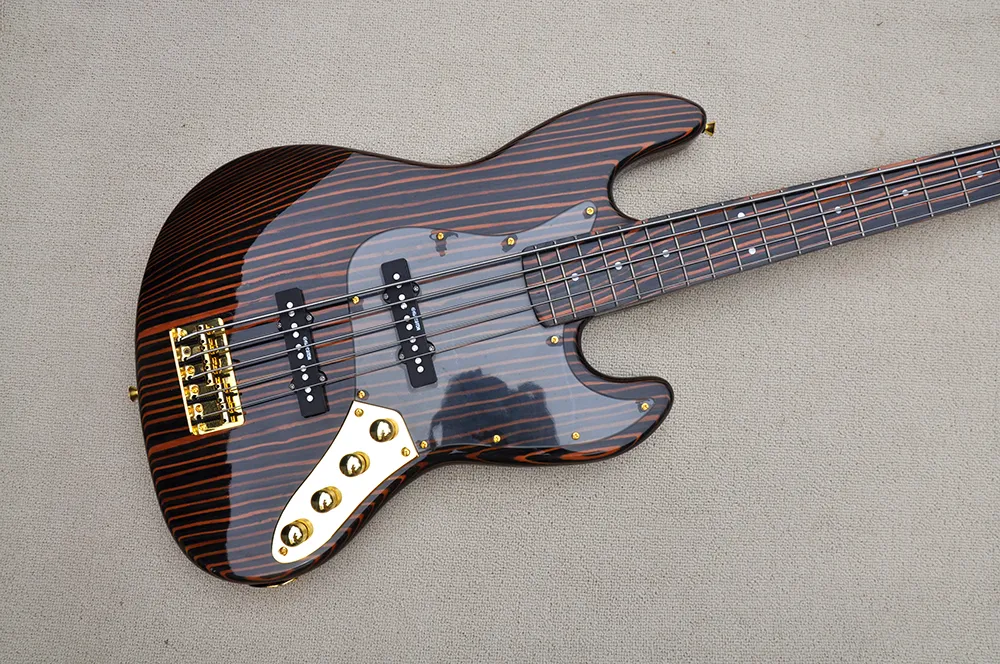 Заводская индивидуальная Zebra Wood 5-String Electric Bass Guitar с зеброй на гриле Gold Hardwares Transparent Pickguard Предложение индивидуально