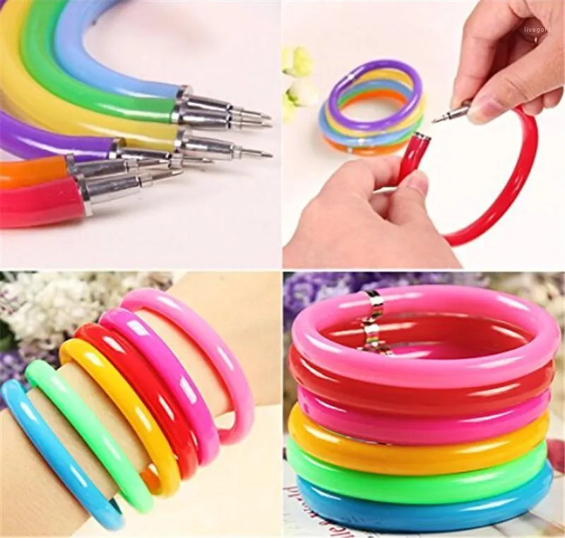 Pçs / lote canetas de bola flexíveis bonitos plástico macio pulseira pulseira pulseira de pulseira Circlet Ballpoint Escola Suprimentos
