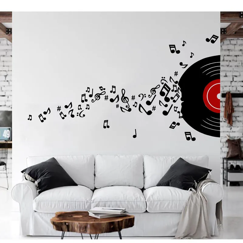 Notation musicale moderne avec disque autocollant mural chambre d'enfants pépinière profiter de la note de musique DJ Jazz sticker mural salle de classe chambre vinyle Dec