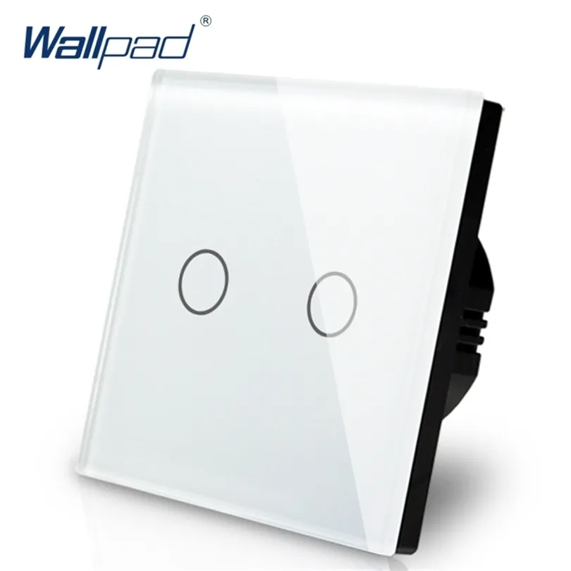 Новое прибытие Wallpad Eu UK 110V-220V 2 Gangs 2 Way 3-й положения белая стеклянная панель Строганая пуговица Странные светильники выключатель питания T200605