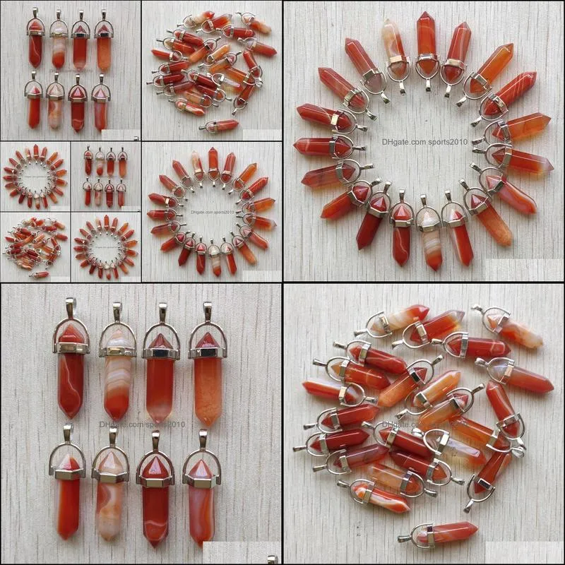 fashion red stripe agate pillar shape point chakra charms pendant for necklace earrings jewelry making wholesale