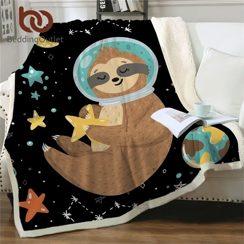 BettwäscheOutlet Faultier Decken für Bett Cartoon Tier Plüsch Decke Planet Stern Bettwäsche Universum Weltraum Sherpa Fleece Decke 201113