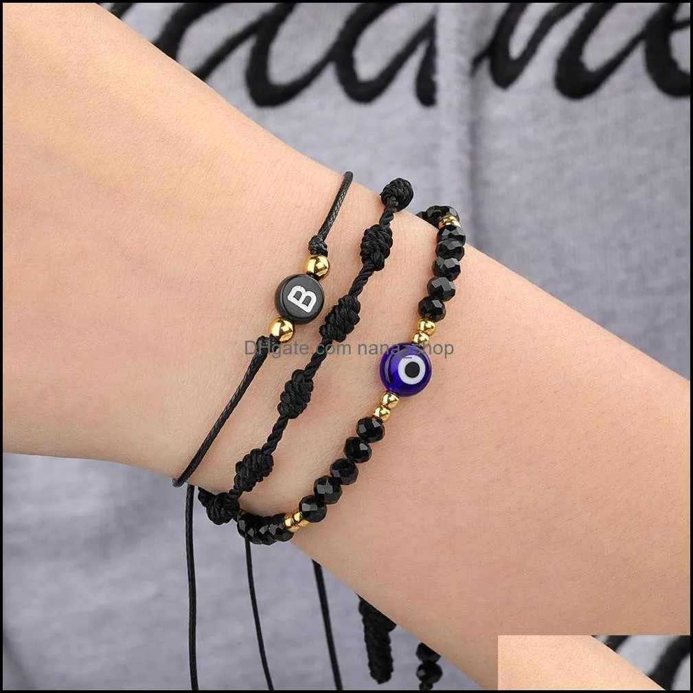 Handmade Braided Evil Blue Eye Bracelet Chain Stainless Steel Crystal Beads Bracelets for Women Girls