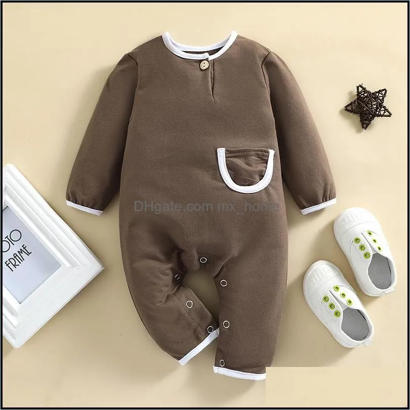 kids rompers girls boys pocket romper infant toddler solid color jumpsuits spring autumn fashion baby climbing clothes z5291