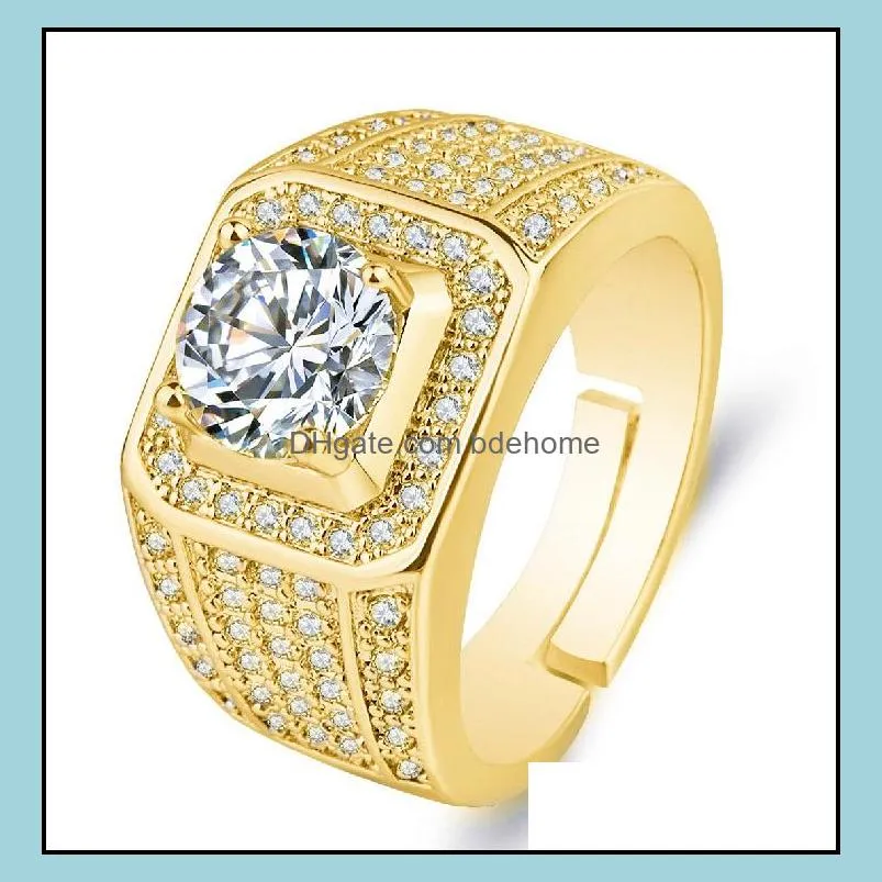 fashion domineering full diamond shining men`s ring large loose diamond cluster zircon imitation moissanite engagement wedding ring