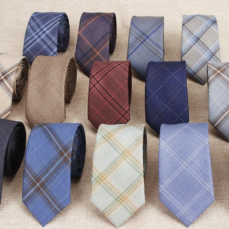 Moda Uomo Cravatta colorata Cotone Camicie formali Cravatte solide Cravatta Cravatta stretta sottile Cravatta casual per uomo scozzese