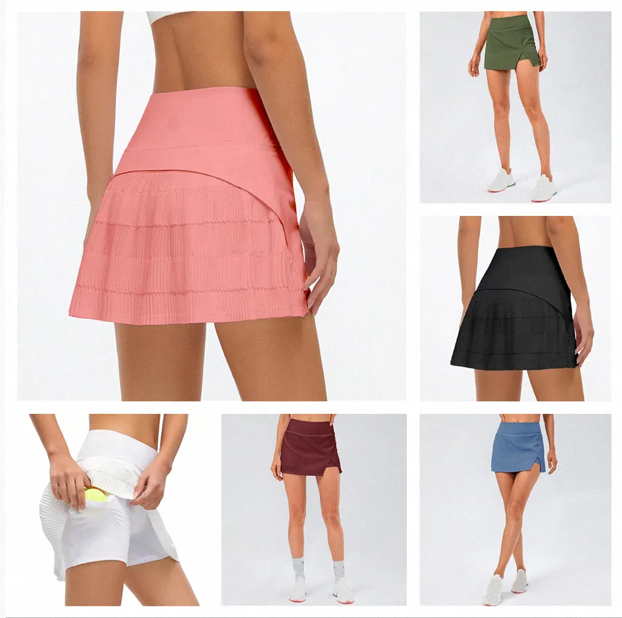 New Summer Womens Tennis Skirts Pleated Yoga Outfits Golf Athletica Designer Sport Shorts Pant with Pocket Waist Lulus2