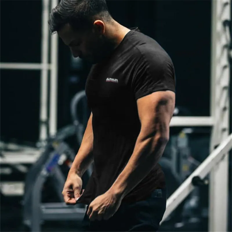 Men's T-Shirts Men Casual T Shirt Bodybuilding Fitness Mens Tops Cotton Leisure Gyms Singlets Short Sleeve Tight Fashion RunningMen's