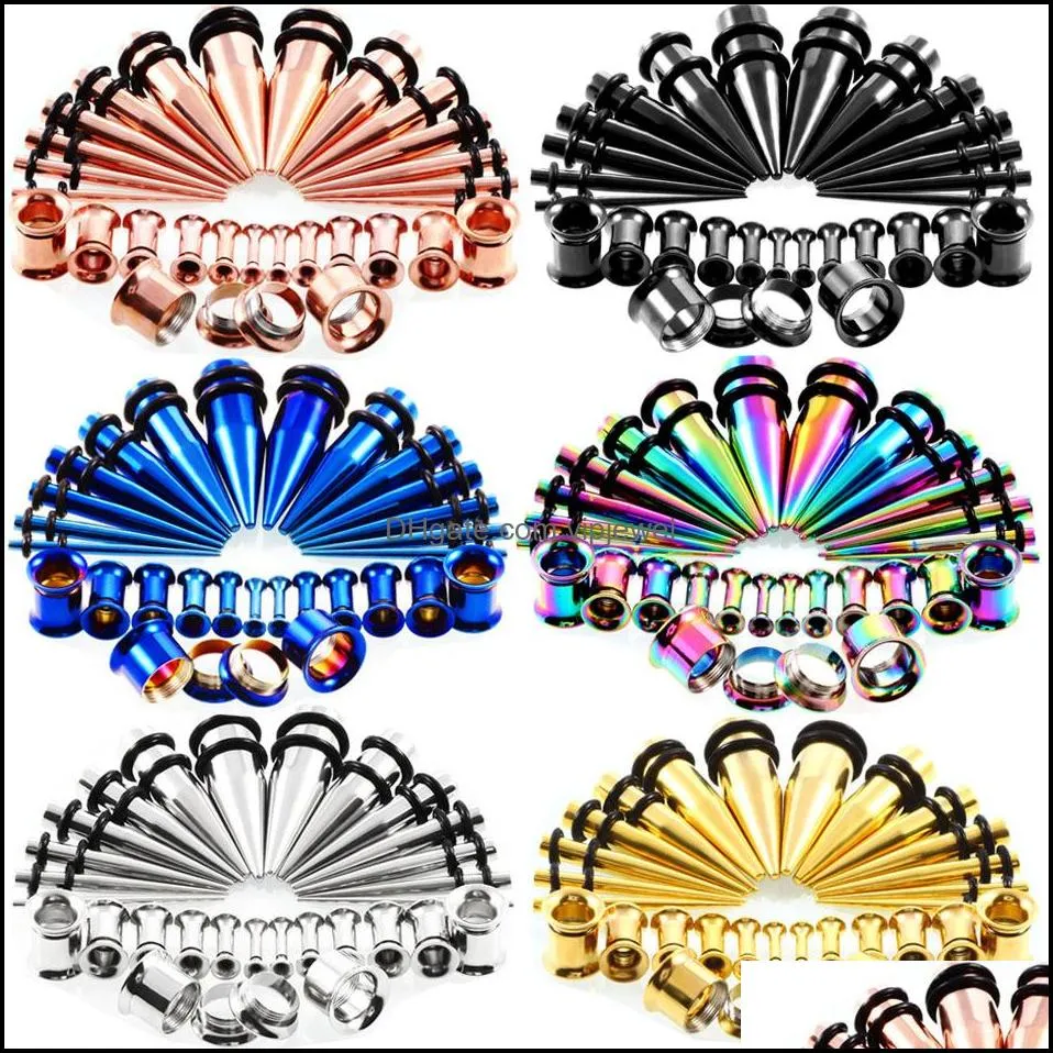 Bouchons Tunnels Corps Bijoux 28 Pcs / Set Kit D'étirement D'oreille Et Cônes Jauges Ensemble Cône En Acier Inoxydable Avec Boucle D'oreille Dh0Qb