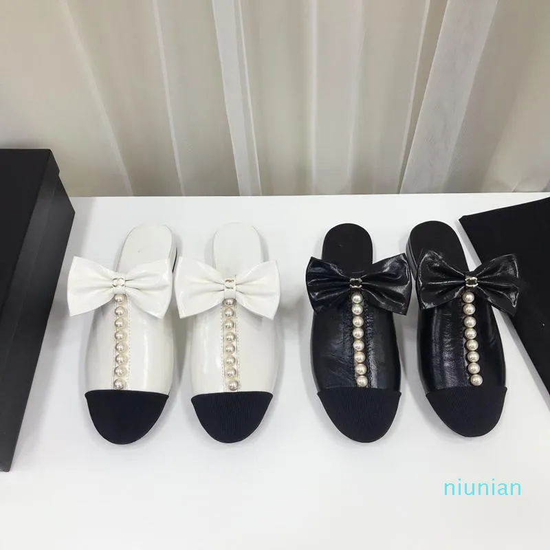 2022-women's shoes slippers slides brand Pearl sandals classic belt flat bottom slider foam