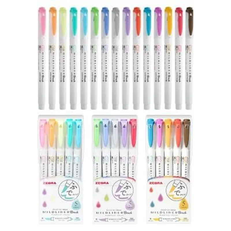 5pcsset Japan Zebra Wft8 Mild Liner Watercolor Brush Pen Limit Doubleheaded Marker Pen School Supplies Kawaii 201116