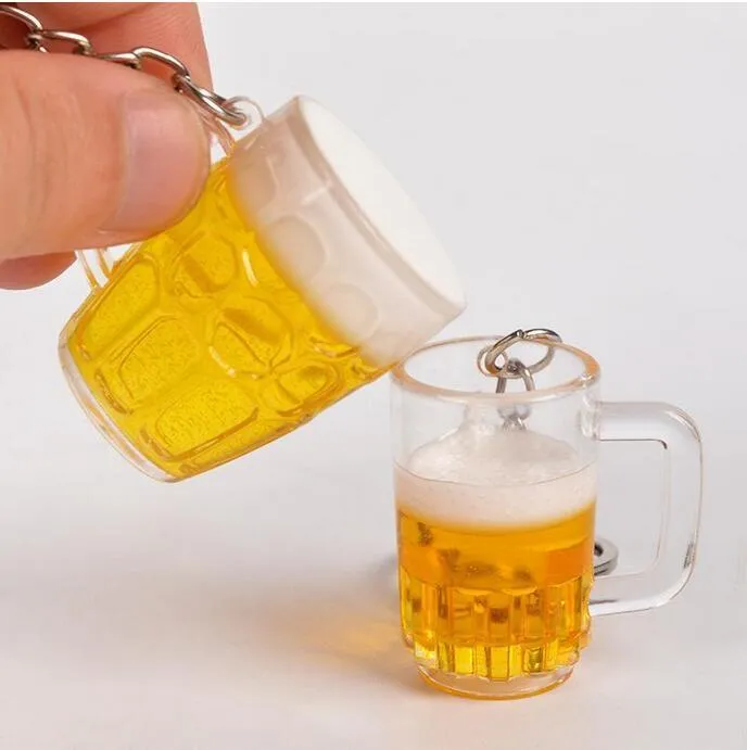 Creative Beer Mug Keychain Pendant Simulation Tumblers Straight Cup Keychains Luggage Decoration Personalized Gift Key Ring