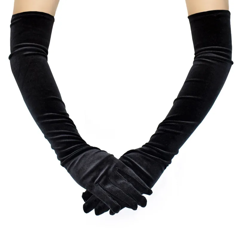 53CM Women Velvet Long Glove Autumn Winter Warm Black Evening Dress Etiquette Gloves Retro Style Banquet Accessories Elasticity 2111301