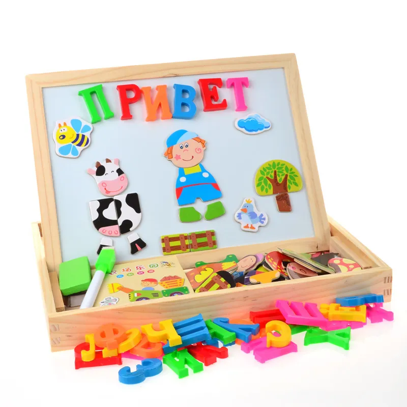 Houten alfabet dier magnetische puzzel tekentafel leeronderwijs speelgoed hobby's voor kinderen