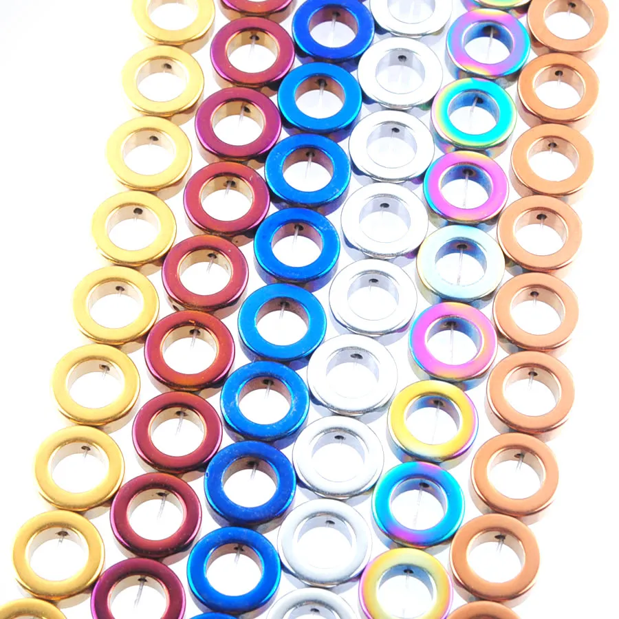 Wojiaer Natural Gematite Materials Круглый кольцо проставки рыхлые бусины 12 мм металлический цвет для подвески для ювелирных изделий изготовление BL306