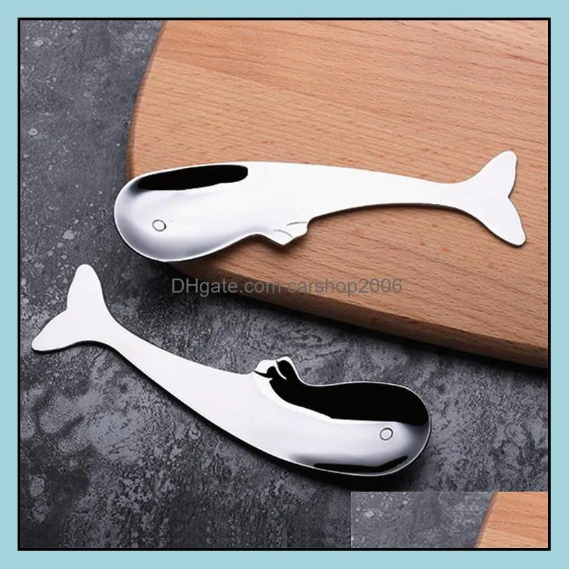 creative whale design shiny stainless steel 304 silver ice cream spoons whale spoons silver dessert spoons on sale