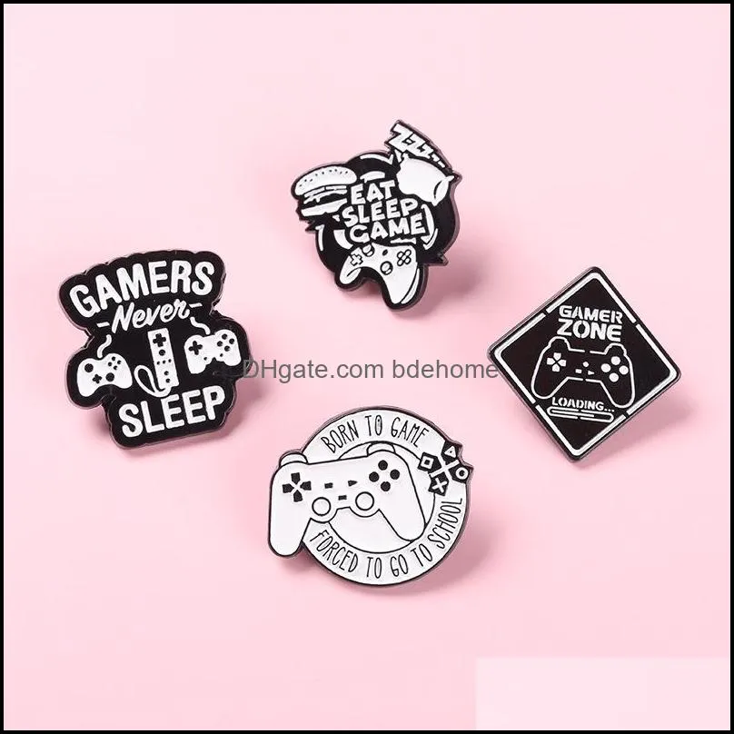 black white letter gamepad shape brooches unisex alloy enamel geometric lapel pins for game enthusiast party clothes badge accessories