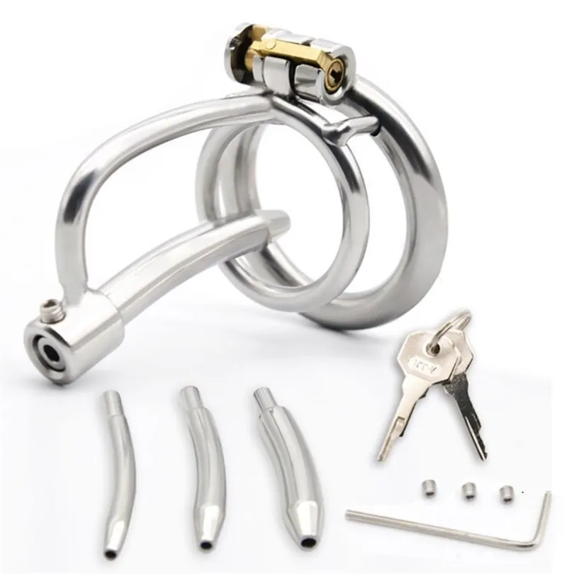 Cage de chasteté masculine en acier inoxydable avec cathéter_voghion.com