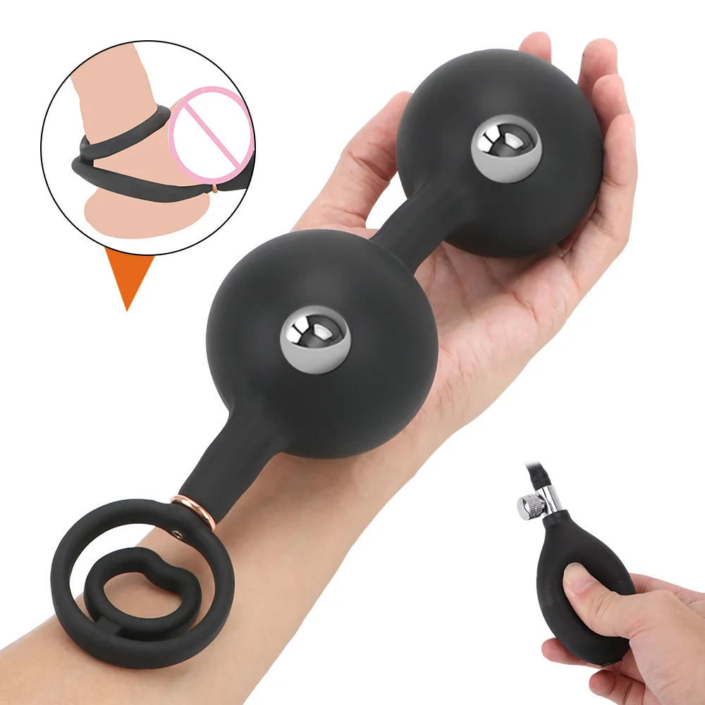 Double Bead Vibration Inflatable butt plug with