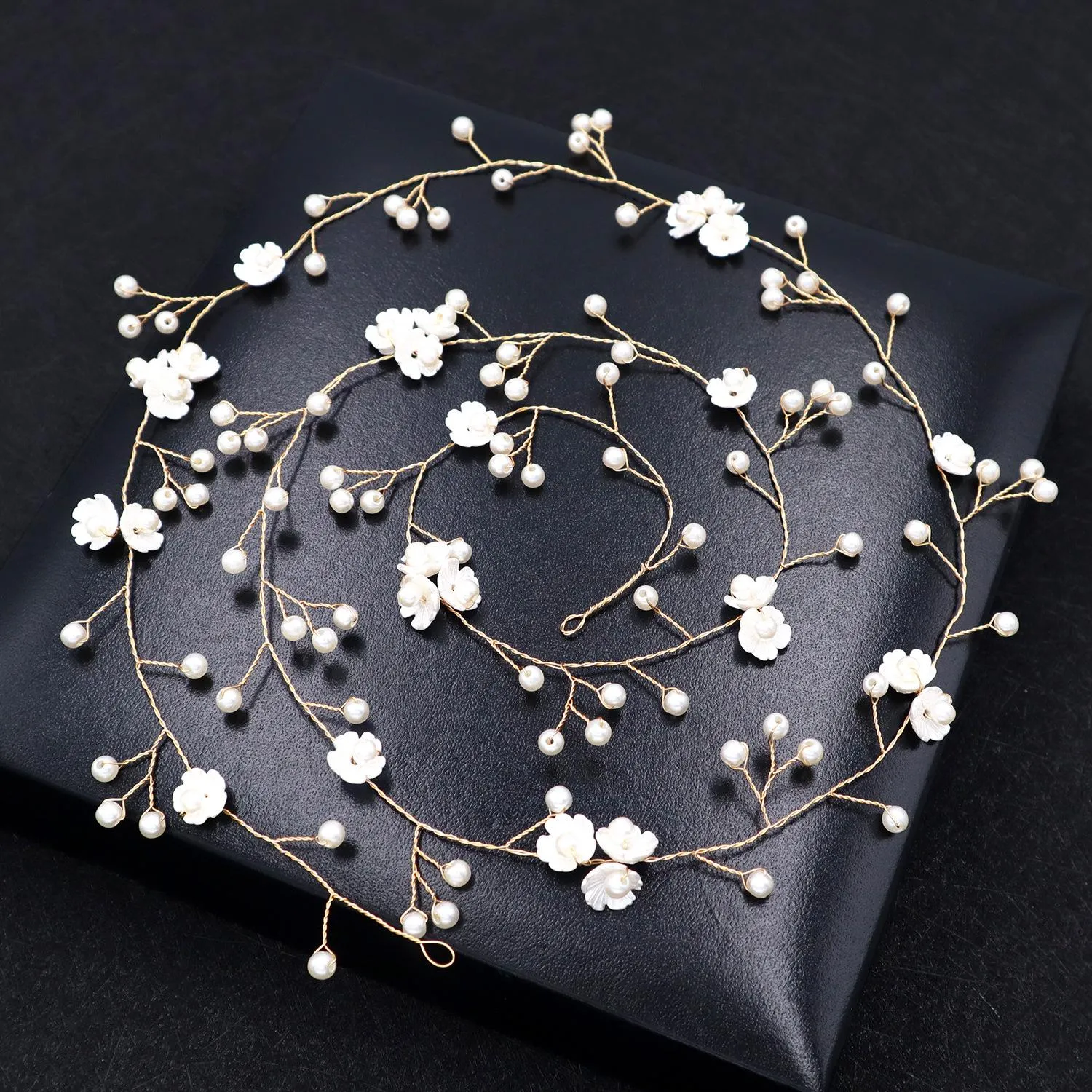 1M Handmade shell pearl flowers Headbands Tiara Bride Headpiece Hairs Jewelry Women Wedding Hair Accessories